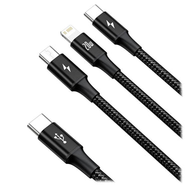 Baseus Rapid Series 20W USB-C 3 in 1 Fast Charging Cable 1.5m| (Lightning + USB-C + Micro) - Black